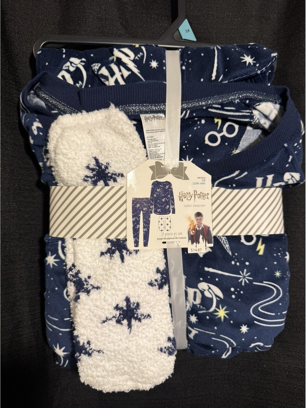 NWT Harry Potter Womens 3X 22W-24W 3 Piece Pajama Set Socks Navy